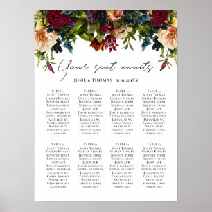 8-Tisch-Moody Floral Burgund Hochzeitsplanen Poster