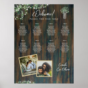 8 Tisch Rustikales Holz Gypsophila FOTO SITZUNG Poster