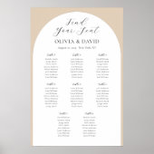8 Tische Beige Arch Finden Sie Ihre Sitzkarte Poster (Vorne)