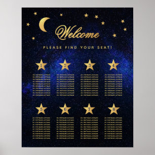 8 Tische Blau Gold Himmlische Hochzeit Sitzordnung Poster