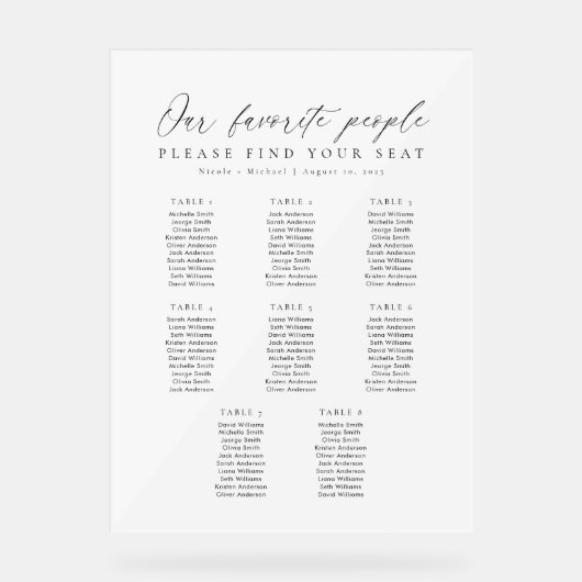 8 Tische Lieblingsmenschen Acryl Sitzordnung Acrylschild (Vorderseite)