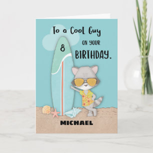 8 Typ Geburtstag Strand Funny Cool Raccoon Karte