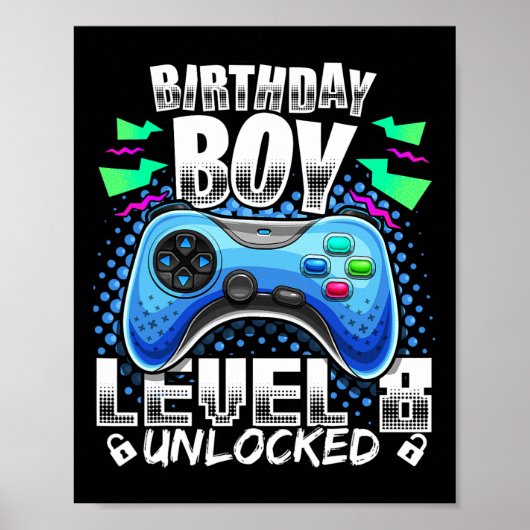 8 Unverriegeltes Videospiel 8. Geburtstag Gamer Gi Poster (Vorne)