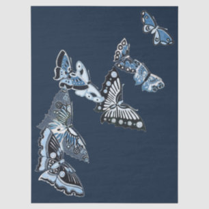 8 Vintage Blau Weiße Japanische Schmetterling Deco Seidenpapier
