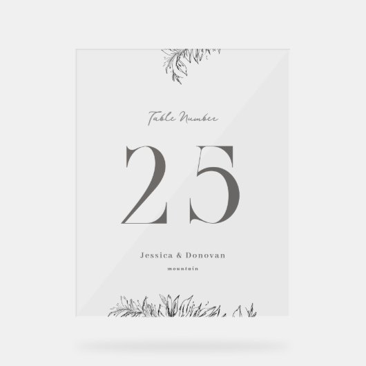 8 x 10 Botanische Hochzeit Tischnummer Acrylschild (Vorderseite)