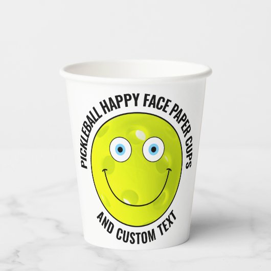8 x Custom Pickleball Party BLAU EYES Happy Face Pappbecher (Rückseite)