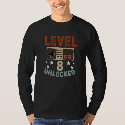 8 Year Old Level 8 Unlocked 8th Birthday Boy Gami T-Shirt (Vorderseite)