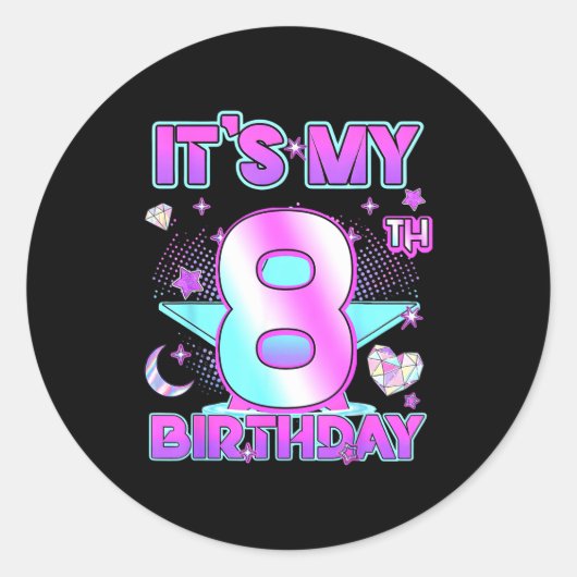 8 Years Old Birthday Kp Kids 8th Birthday Girls K- Runder Aufkleber (Vorderseite)