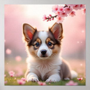 8K Corgi-realistischer Welpe im herbstlichen Ahorn Poster