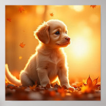 8K- Golden Retriever in Autumn Maple Leaves