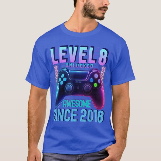 8th Birthday Boy Level 8 Unlocked Gamer Birthday S T-Shirt (Vorderseite)