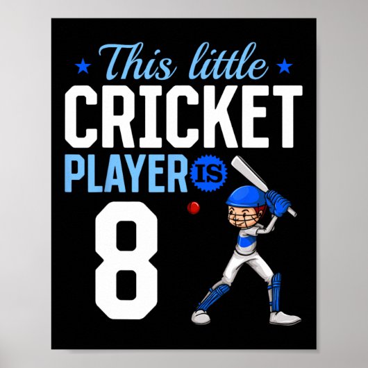 8th Birthday Cricket Player  Poster (Vorne)