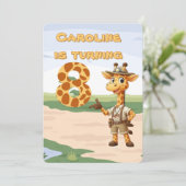 8th birthday Cute Explorer Giraffe on safari Einladung (Stehend Vorderseite)