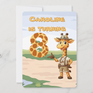 8th birthday Cute Explorer Giraffe on safari Einladung