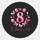 8th Birthday Girl Aesthetic Coquette Bow Runder Aufkleber (Vorderseite)
