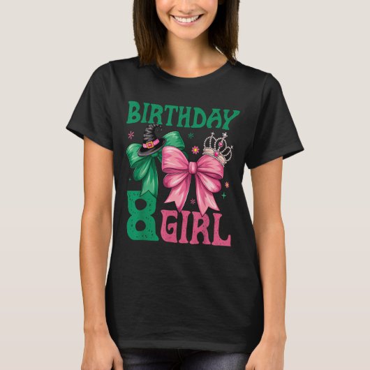 8th Birthday Girl Witch Nk Green 8 Year Old Birthd T-Shirt (Vorderseite)