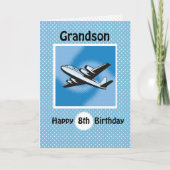 8th Birthday, Grandson, Airplane on Blue Karte (Vorderseite)