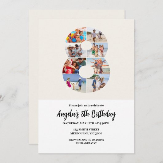 8th Birthday Invitation Minimalist - Number 8 Einladung (Vorne/Hinten)