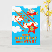 8th Birthday Little Star Cute Animals in a Plane Karte (Gelbe Blume)