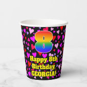 8th Birthday: Loving Hearts Pattern, Rainbow 8 Pappbecher (Rückseite)