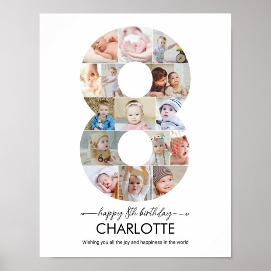 8th Birthday Number 8 Photo Collage Custom Picture Poster (Vorne)