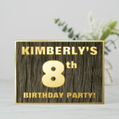 8th Birthday Party: Bold, Falschwood Grain Pattern Folieneinladung (Stehend vorne)