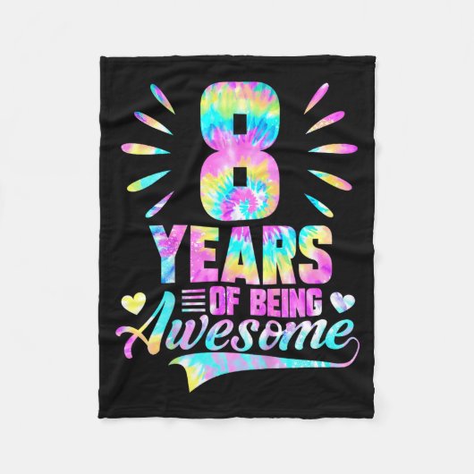 8th Birthday Tie-dye 8 Year Of Being Awesome Fleecedecke (Vorderseite)