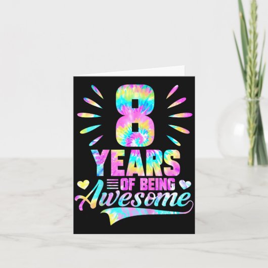 8th Birthday Tie-dye 8 Year Of Being Awesome  Karte (Vorderseite)