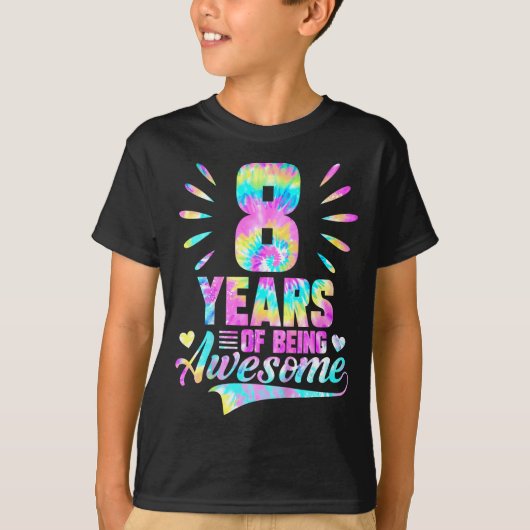 8th Birthday Tie-dye 8 Year Of Being Awesome T-Shirt (Vorderseite)
