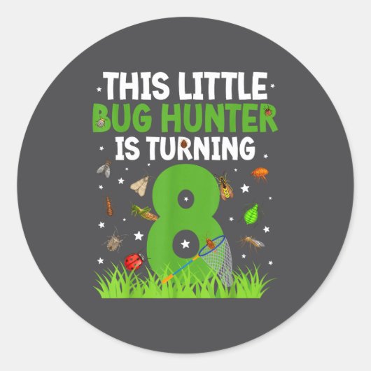 8th Bug Birthday Party Eight Year Old Bugs Birthda Runder Aufkleber (Vorderseite)