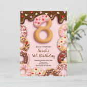 8th Donut Birthday Girls Invitation Einladung (Stehend Vorderseite)