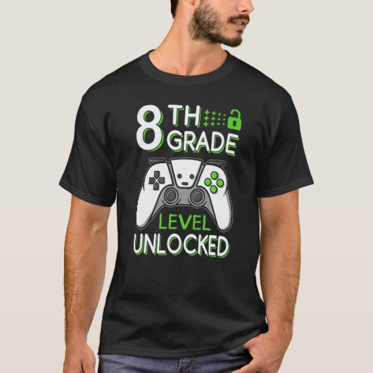 8th Grade Level Unlocked VideoGame Gamer Back to S T-Shirt (Vorderseite)