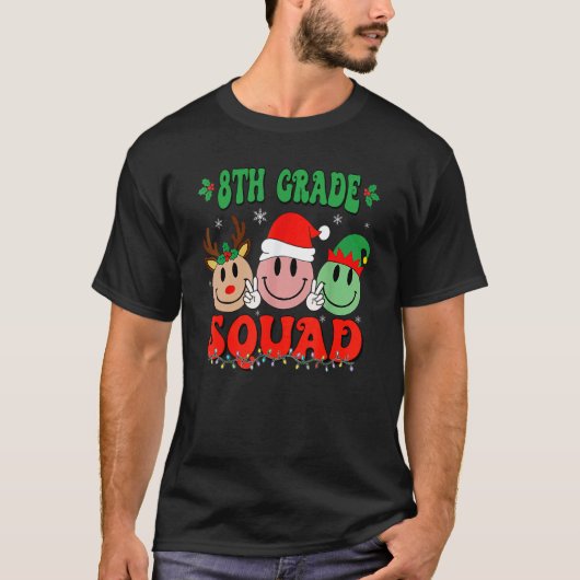 8th Grade Squad Retro Groovy Christmas Teacher Lif T-Shirt (Vorderseite)