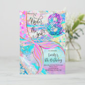 8th Mermaid Birthday Under the Sea Invitation Einladung (Stehend Vorderseite)