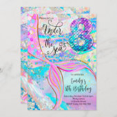 8th Mermaid Birthday Under the Sea Invitation Einladung (Vorne/Hinten)