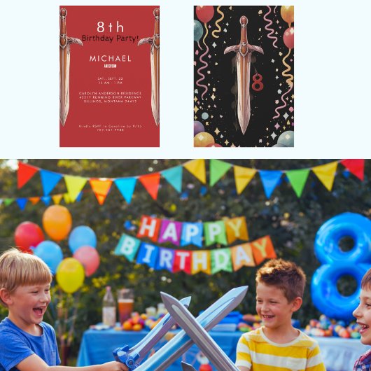 8th Swords Red Birthday Party Invitation Einladung
