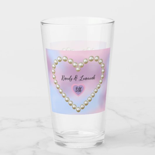 8th Wedding Anniversary Pearl Heart Keepsake Glas (Rückseite)