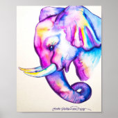 8x10 Aquarellfarbener Elefant Poster (Vorne)