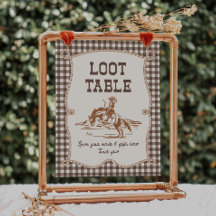 8x10 braunes Gingham-Cowboy-Loot-Tischschild