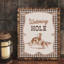 8x10 braunes Gingham-Cowboy-Wasserloch-Schild