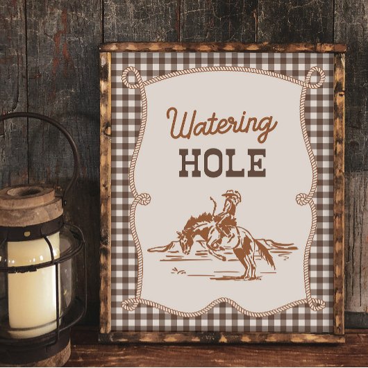 8x10 braunes Gingham-Cowboy-Wasserloch-Schild