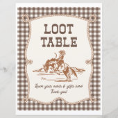 8x10 Brown Gingham Cowboy Loot Table Sign (Vorderseite)