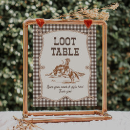 8x10 Brown Gingham Cowboy Loot Table Sign