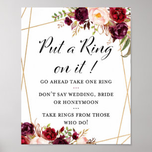 8x10" Burgunder Boho Floral Brautparty-Schild Poster