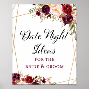 8x10" Burgunder Boho Floral Hochzeitsschild Poster