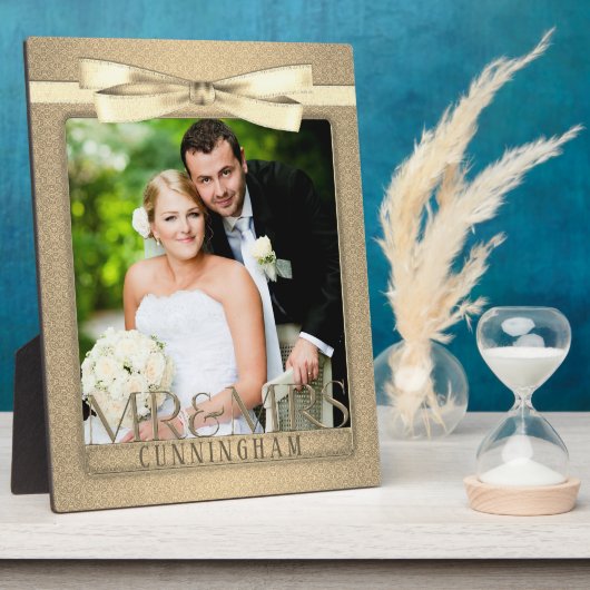 8x10 Champagne Damask Mrs. Wedding Foto Plaque Fotoplatte (Seite)