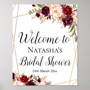 8x10" Custom Burgundy Boho Floral Sign Poster