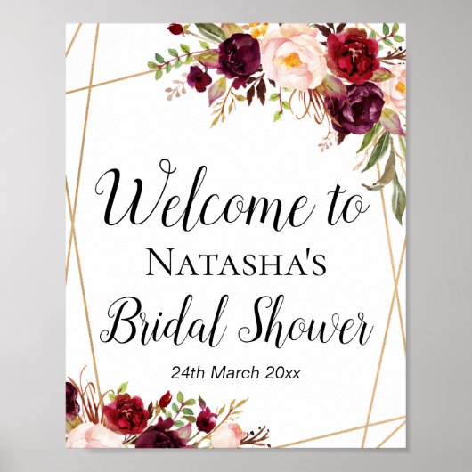 8x10" Custom Burgundy Boho Floral Sign Poster (Vorne)