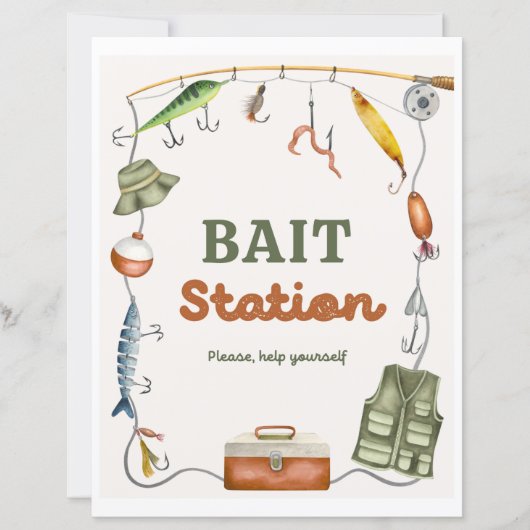 8x10 Inch Fishing Party Köder Station Zeichen (Vorderseite)