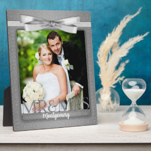 8x10 Mr. und Mrs. Wedding Foto in Silver Damask Fotoplatte